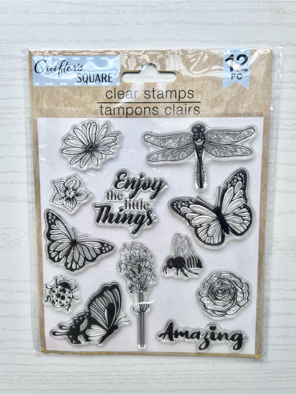 Crafter's Square Clear Stamp Set - Butterfly & Floral Designs (Black/White)